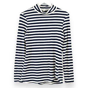 Amour Vert White & Navy Blue Striped High Neck Lightweight Long Sleeve Top sz S